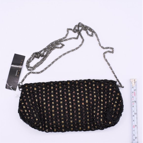 BLACK & TRI-GOLD BEADED EVENING BAG - Picture 4 of 5